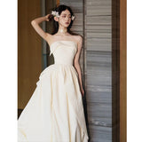 Brassing And Densate Light Wedding Dress Bride 2026 Sensine Simple Retro Dress White Engagement Welcome Yarn Dress HZ0517