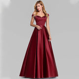 One-Word Shoulder Dress 2026 New Hot Female V-Neck Solid Color Long Retro Dress Banquet Evening Dress HZ0517