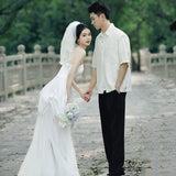 Light Wedding Fashion In Front Of The Short Drag Small White Dress Engagement Dress Female Exterior Travel HZ0517
