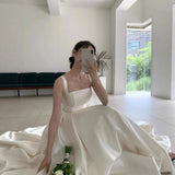 Sexy Sling With Ribbon With A Light Wedding Dress With Simple Tailed French Bridal Lawn Bare Back White Yarn Skirt HZ0517