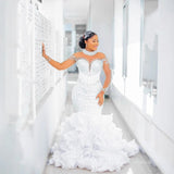 New Word Shoulder Fishtail Wedding Dress Long Sleeves Light Luxury Small Wedding Dress Body Sexy Light Wedding Dress HZ0517