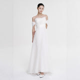 Korean Version Of Simple Breast-Shape Wedding Dress Super Fairy Retro Sweet White Travel Photo Wedding Dress Dress Woman HZ0517