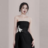 2026 Summer New Girded Fashion Design Shoulder Sexy Black Thoracic Dress French Evening Dress HZ0517