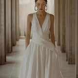 Dew Back V-Neck Dress Dress Card Small White Dress Engagement Dress Light Small Small French Light Wedding Dress HZ0517