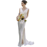 French Light Wedding Dress 2026 New Mori Simple Travel V-Neck White Thin Tail Welcome Yarn HZ0517