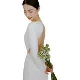 Sexy Bare Back Light Wedding Dress Simple Sleeve Long Sleeve Out Dress Maid Wedding Bridal Wedding Dress HZ0517