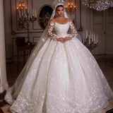 Wedding Dress 2026 New Lace Long-Sleeved High-Waisted Wedding Dress Three-Dimensional Flower Wedding Dress HZ0517