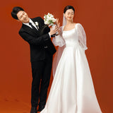 French Light Wedding Dress 2026 New Bride Simple Vertine Long Sleeves Go Out To Welcome The Super Fairy Temperament White Dress HZ0517