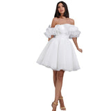 New French One-Word White Light Wedding Dress Small Short Name Birthday Simple Evening Dress Temperament HZ0517