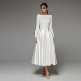 Temperament Evening Dress Women 2026 Spring New Banquet White Simple Long Sleeve Traveler Sensing Dress HZ0517