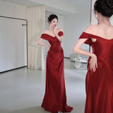 Acet-Drinking Clothes Bride Banquet West Queen Simple Design Large Size Thin Red Evening Dress Woman HZ0517