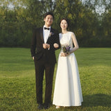 2026 New Set Of Front-Faced Long-Shoulder White Dress Simple Mori Bride Wedding Brigade Shooting Shadow Light Wedding Dress HZ0517