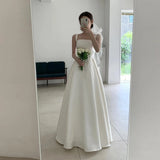 Sexy Sling With Ribbon With A Light Wedding Dress With Simple Tailed French Bridal Lawn Bare Back White Yarn Skirt HZ0517