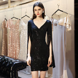 2026 New Banquet Evening Dress Girl Small Short Dress Famous Lady Bodydress Host Temperament V Collar Short Skirt HZ0517