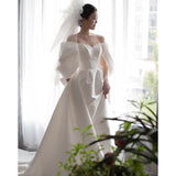 Court Style Shoulder Light Wedding Dress Bride Small Tail French Yarn 2026 New Wedding French Evening Dress HZ0517
