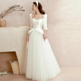 French White Light Wedding Dress Long Sleeve 2026 New Bridal Simple Temperament Small Yarn Banquet Evening Dress HZ0517