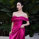 French Rose Red Word Shoulder Back-Back Sedome Morning Robe Banquet Wedding Engaged Bride Toast Evening Dress Dress Dress Light Wedding Dress HZ0517