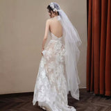 Bride Wedding Morning Robe Dinner Birthday Party Mori Super Fairy Lace Light Wedding Dress Hanging Neck Dress HZ0517