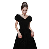 2026 New Black Evening Dress Annual Velvet Long Elegant Temperament Art Exam Princess Dress Dress Dress Dress HZ0517