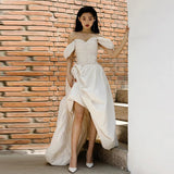 One-Word Shoulder Light Wedding Dress 2026 Spring New French Fashion Trend Small Man Welcome Small Tail Yarn HZ0517