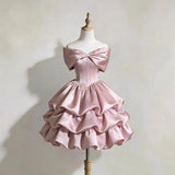 One-Word Shoulder Girl Pink Bow Flower Moss Exquisite Gorgeous Pink Fasun Sweet Evening Dress HZ0517