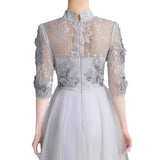 Silver Gray Evening Dress Female Banquet Temperament Light Luxury Small Sentient Day Banquet Host Dress High-End Dress HZ0517