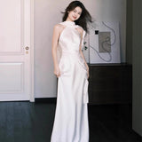 Engagement Dress Dress Dress 2026 New French Retro Style Simple Light Sen Family Light Wedding Dress Hanging Neck Morning Robe Evening Dress HZ0517