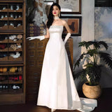 French Bra-Smeared Densate Wedding Dress White Simple Bride Welcome Small Tail Dress Travel Holiday Dress HZ0517