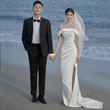 French-Style Seduced Light Wedding Dress Bride Shoots Simple Temperament Fishtail Go Out Yarn Shoulder Super Fairy Welcome Dress Dress HZ0517