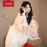 New Chinese Morning Dress Woman Sen Line Super Fairy Three-Dimensional Flower Net Foam Sleeve Corset Corset Party Evening Dress Winter HZ0517