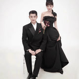 Black Evening Dress Studio Photo Theme Long Bra Light Luxury Niche Set Of Simple Heben Wind Small Black Dress HZ0517