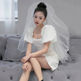 French Light Wedding Dress Small Simple Temperament Out Of The Yarn Short Certificate Registration Of The Fasing Small White Dress Engagement Dress HZ0517