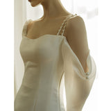 Sling Ribbon Lint Light Wedding Dress French Simple Travel Bridal Wedding Dress Retro White Long Sleeves Out Yarn HZ0517