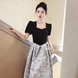 Vintage Square Collar Slimming Evening Dress Elegant High-End Banquet Party Dress Birthday Dress HZ0517