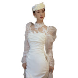 French Light Wedding Dress 2026 New Fishtail Thin Bride Welcome Yarn Temperament Long-Sleeved Evening Dress HZ0517