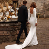 Sing Noodle Long-Sleeved Light Wedding Dress 2026 New Temperament Simple Bridal Fishtail White Welcome Yarn Shot French Dress HZ0517
