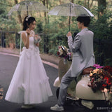 Simple Sling Belt Light Wedding Photography Mori Super Fairy Temperament Bride Go Out Yarn Certificate Registration Engagement Dress Woman HZ0517