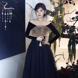 Evening Dress Black Shoulder Atmospheric Host Music Student Ceremony Banquet Punt Skirt HZ0517