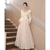 French Champagne Evening Dress 2026 New Light Luxury Temperament Annual Art Dress Adult Ceremony Banquet Princess Dress HZ0517