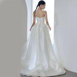 French Brao-Smeared Wedding Dress Bride Niche With A White Simple Temperament Dragging A Small Man Evening Dress HZ0517