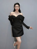 French One-Word Shoulder-To-Shoulder Wedding Bridal Engagement Long-Sleeved Certificate Registration Small White Skirt Elegant Short Dress HZ0517