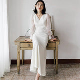 Summer 2026 New French Simple V-Leading Long-Sleeved Romantic Temperament Evening Temperament Light Wedding Dress Direct Sales HZ0517