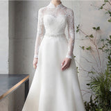 Ding Noodle Light Wedding Bridal Temperament Lace Long-Sleeved Banquet Dress Super Fairy Travel Wedding Dress Yarn Summer HZ0517