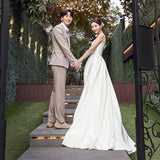 Spring Popular Korean Sling Ribbon With A Simple Pearl Travel Outdoor Photography Engagement Evening Dress Wedding Dress HZ0517
