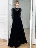 New Chinese Long-Collared Black Evening Dress Light Small Lace Hollow Long Sleeves Can Wear A Dress HZ0517