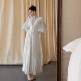 French Retro Long-Sleeved Light Wedding Dress Sen Tie Maid Bridal Engagement Dress HZ0517