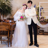 French High-End Lace Wedding Dress Long Sleeve Cover Arm Sen Series Super Fairy Shoulder Yarn Bride Wedding Dress Dress HZ0517