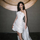 French Brated Light Wedding Dress Bride Niche Densate Out Yarn Short Small Tow White Flower Birthday Dress HZ0517