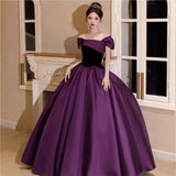 Purple One-Word Shoulder-To-Night Dress Light Luxury High-End Retro Dance Art Exam Adult Dress Temperament Niche HZ0517