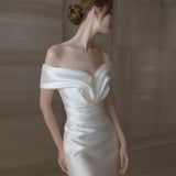 French-Style Densiness Light Wedding Dress 2026 Spring New Fishtail Go Out White Simple Sexy Shoulder Evening Dress HZ0517